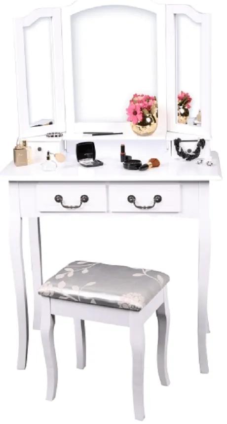 Gario Toaletný stolík s taburetom, biela/strieborná, REGINA NEW