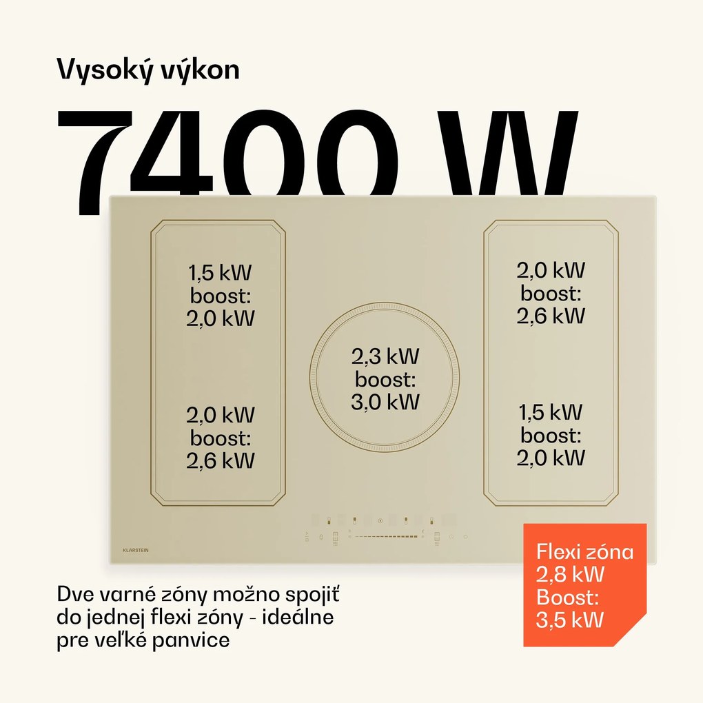 Klarstein Victoria indukčná varná doska | 5 varných zón | retro dizajn | 11500 W | 77 cm