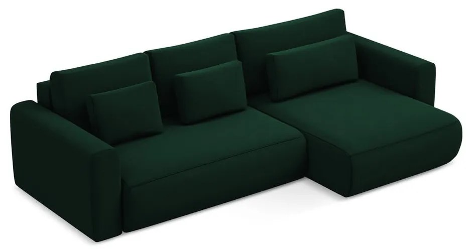 Zelená zamatová rozkladacia/s úložným priestorom rohová pohovka (pravý roh/s leňoškou) Kapua – Makamii