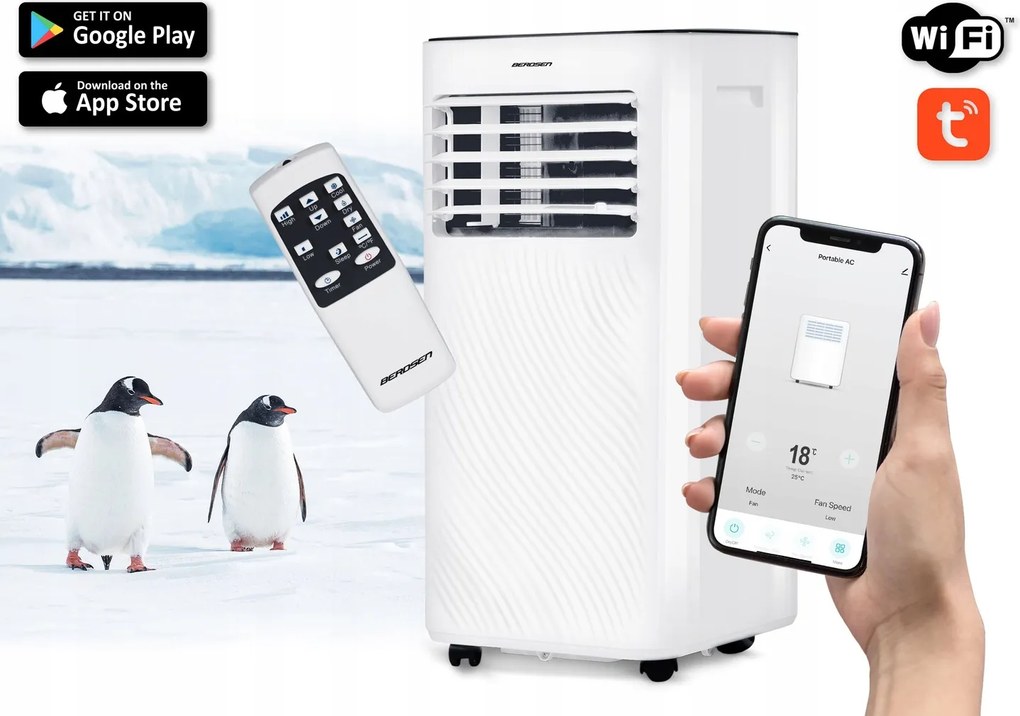 Prenosná Klimatizácia Pilot WiFi 2,6 kW 30 m2 Odvlhčovač Berdsen 9000 Btu