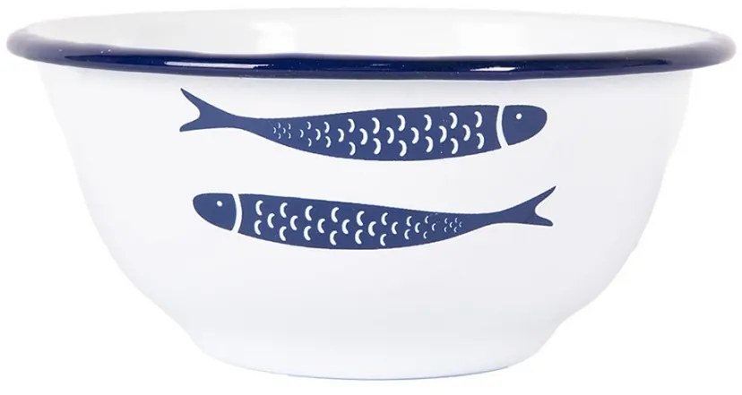 Biela dekoračná smaltovaná miska s rybkami - Ø 14*7 cm / 350 ml
