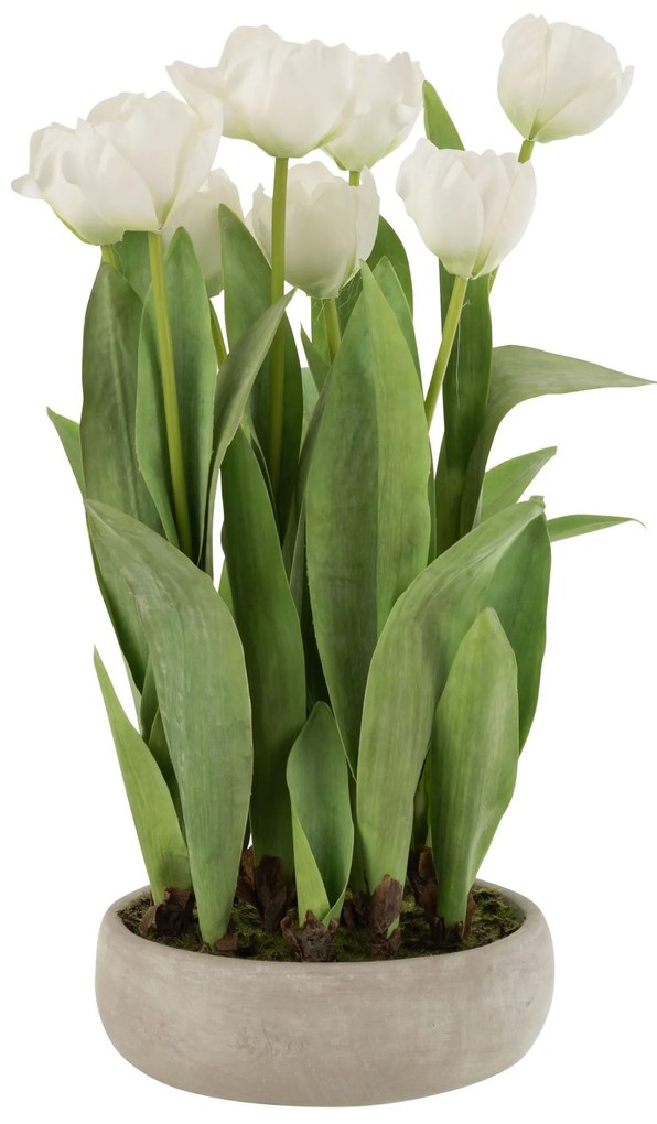 Biela dekoračné kytička Tulipány v črepníku - 30 * 31 * 48cm
