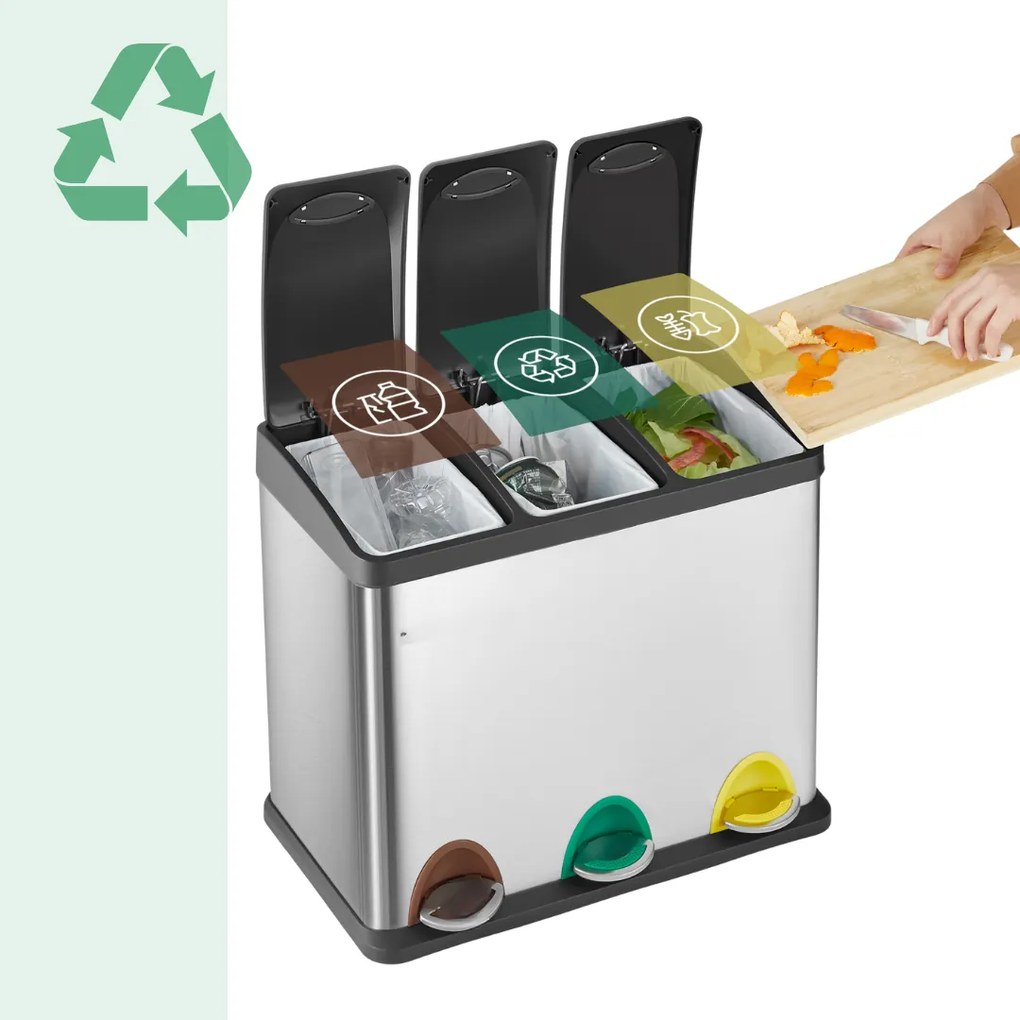 Kôš na separovanie odpadu SORT 24l (3x8l), strieborná Jurhan