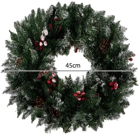 Vianočný veniec na dvere so šiškami a jarabinou 45 cm