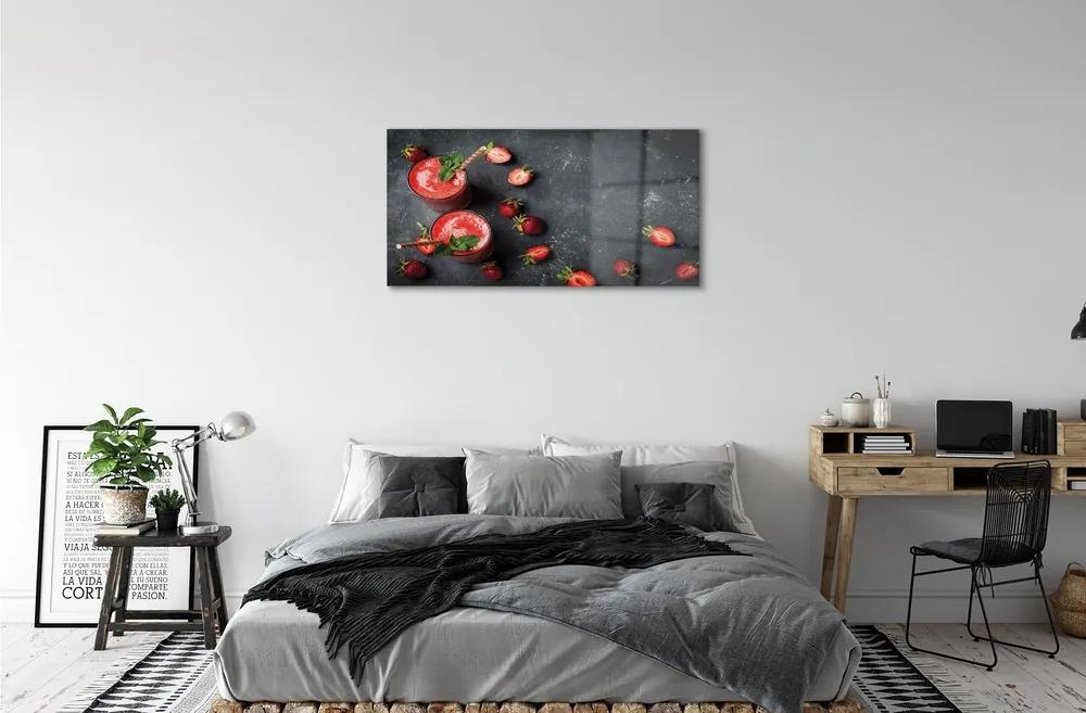 Obraz na skle jahodový koktail 125x50 cm