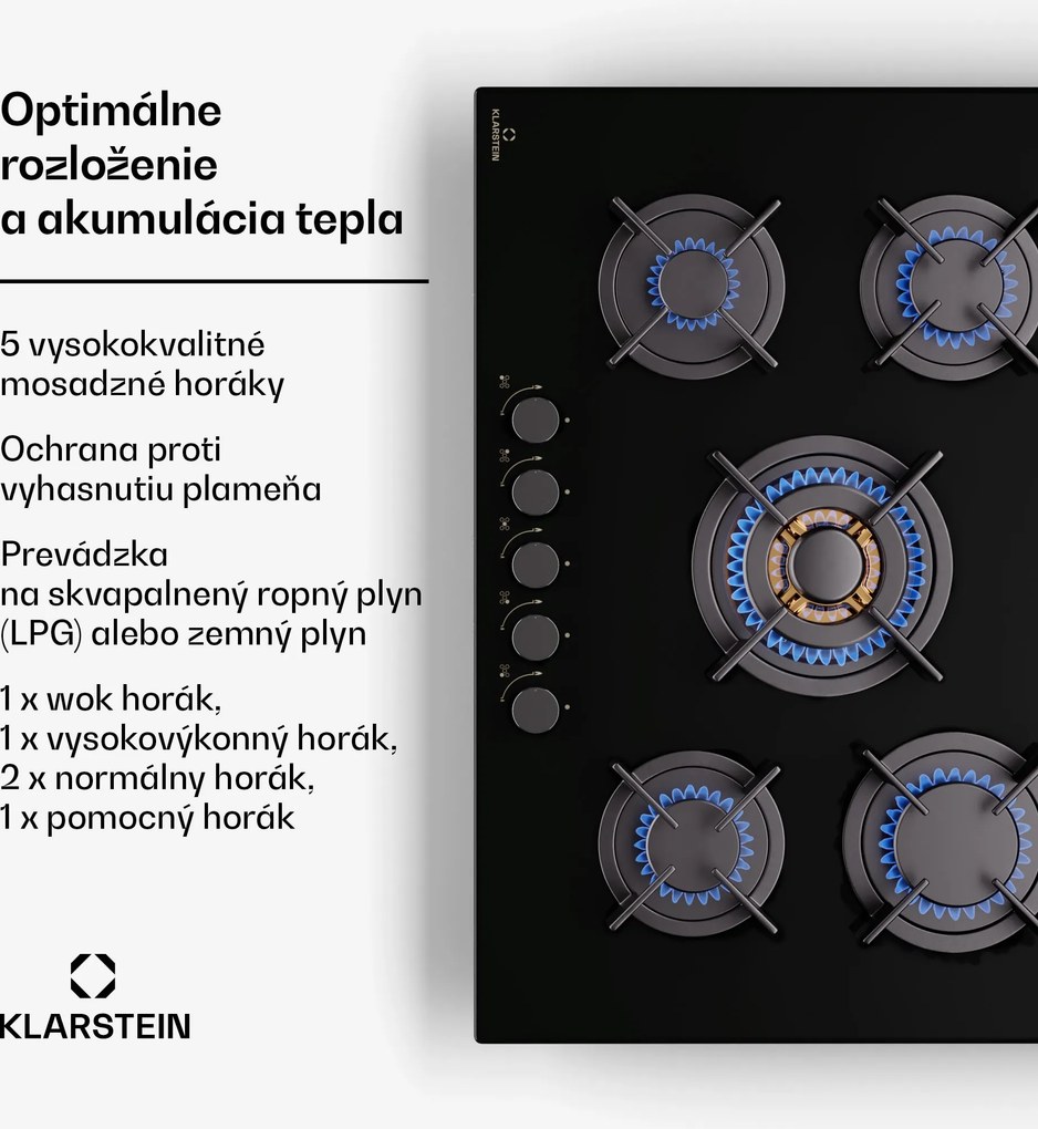 Klarstein Goldflame 5 samostatná plynová varná doska s 5 horákmi