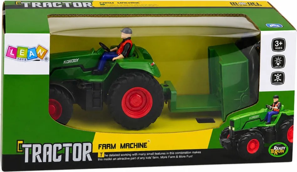 LEAN Toys Poľnohospodársky traktor s diaľkovým ovládaním RC so skriňovým prívesom Rolnik v mierke 1:24