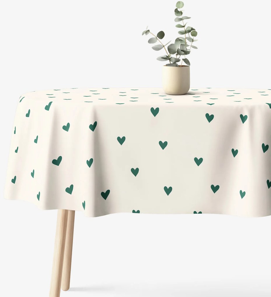 Goldea oválny obrus 100% bavlnené plátno - srdiečka na slonovej kosti 120 x 160 cm