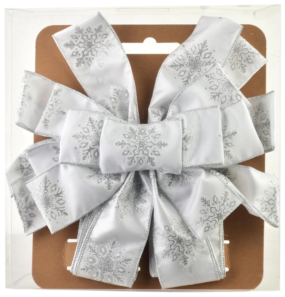 Vánoční dekorativní mašle Santa Lila 32x130 cm bílá s vločkami