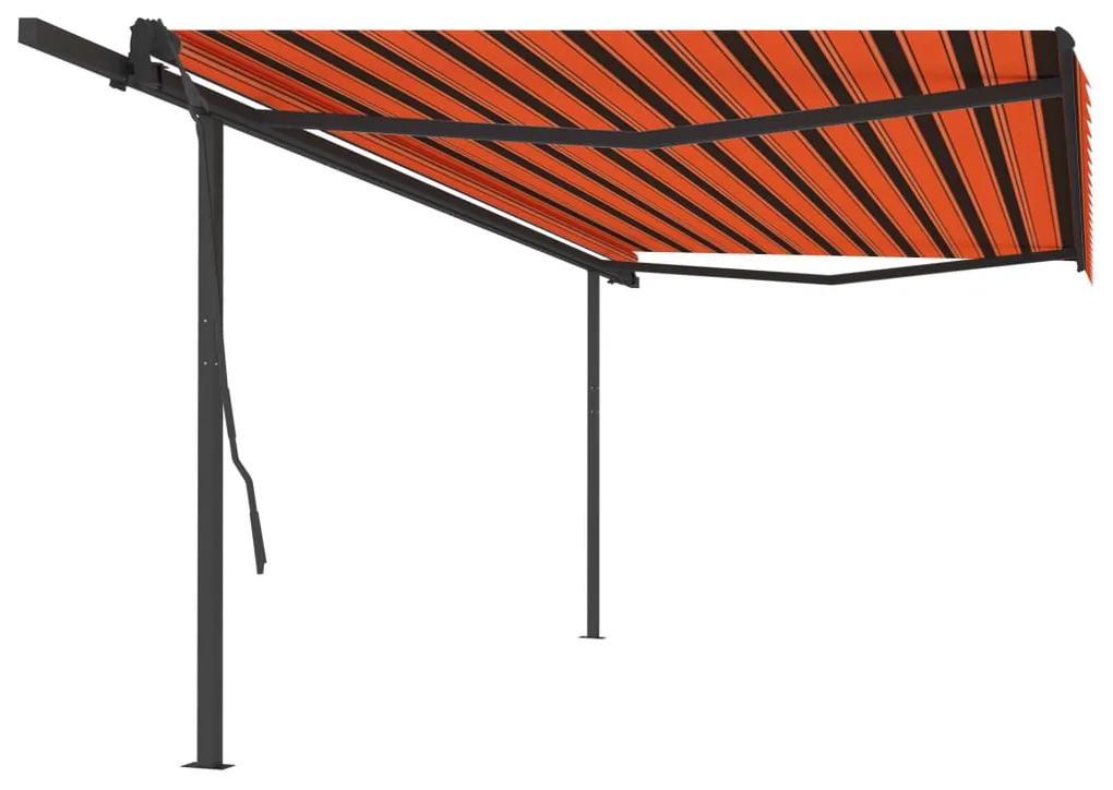 Ručne zaťahovacia markíza so stĺpikmi 5x3,5 m oranžovo-hnedá 3070260
