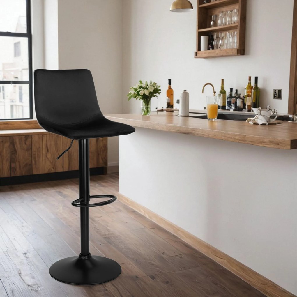 Barová stolička TEXAS VELVET - čierna