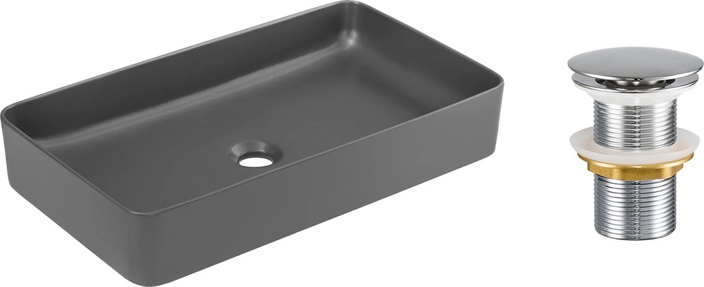 Comad Keramické umývadlo na dosku Beyond 61x34 sivé + výpusť Click-Clack, chróm