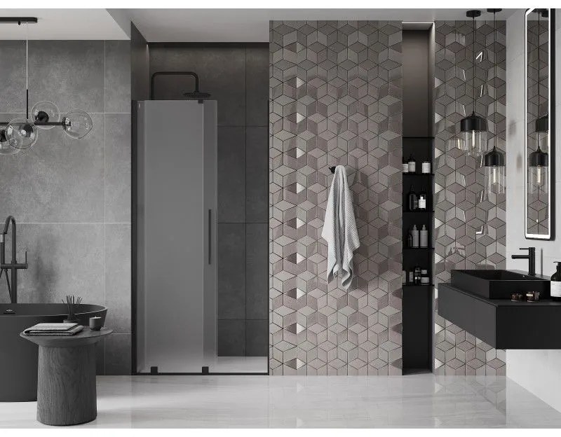 Mexen Velar, posuvné sprchové dvere do otvoru 120 cm, 8mm sklo námraza, čierna matná, 871-120-000-31-70