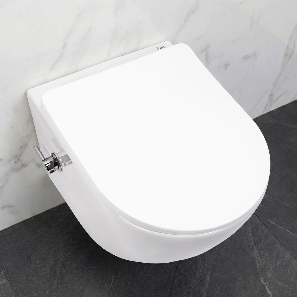 Závesný WC komplet bez okraja s funkciou bidetu REA CARLO LUX RIMLESS, vrátane SoftClose sedadla, biela