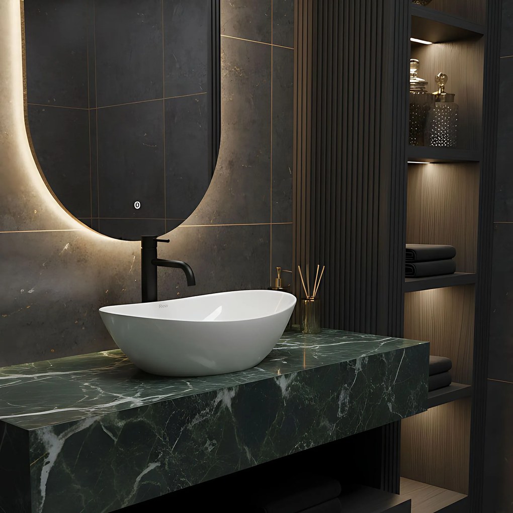 Rea Kate, umývadlo na dosku 450x270x140 mm, biela lesklá, REA-U6802