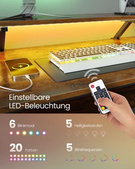 Rohový kancelársky stôl s LED osvetlením LWD095K01