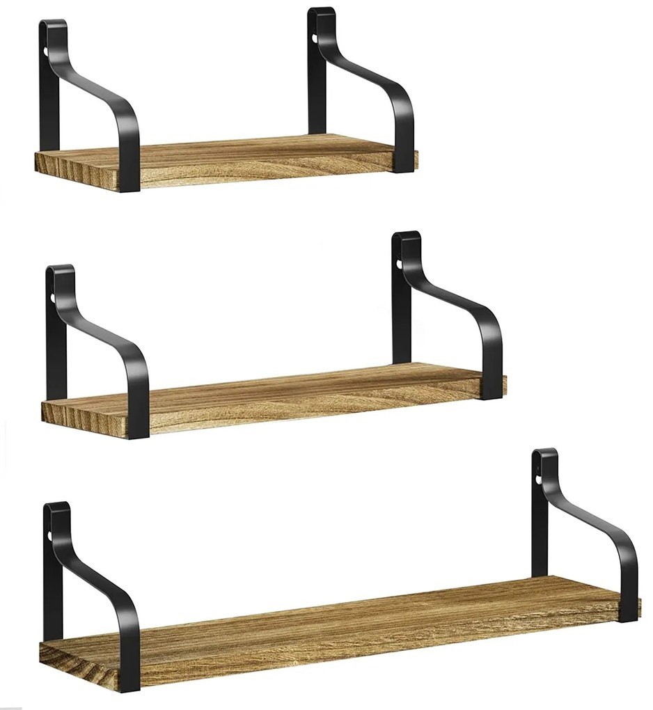 Tutumi, sada drevených políc 3ks 30x15 / 40x15 / 50x15 cm 322183, čierna-hnedá, HOM-06804