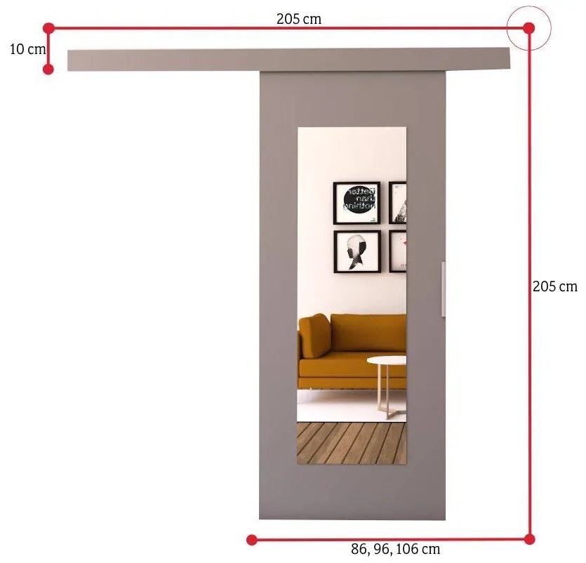 Posuvné dvere so zrkadlom LIVELLO I - biela / nie / 86