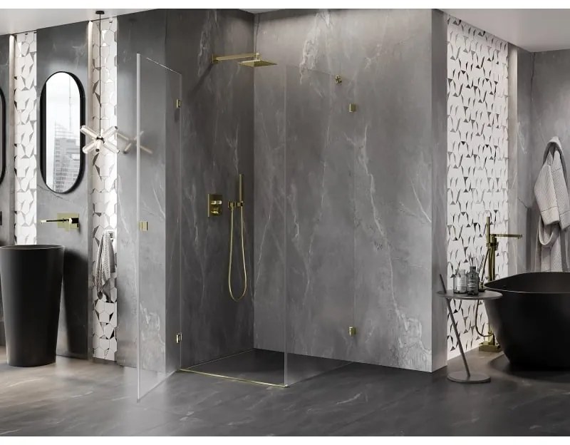 Mexen Lunar-B L, 1-krídlový sprchový kút, ľavý, 80 x 80 cm, 8mm číre sklo, zlatý lesklý profil, 832L-080-080-50-00-L