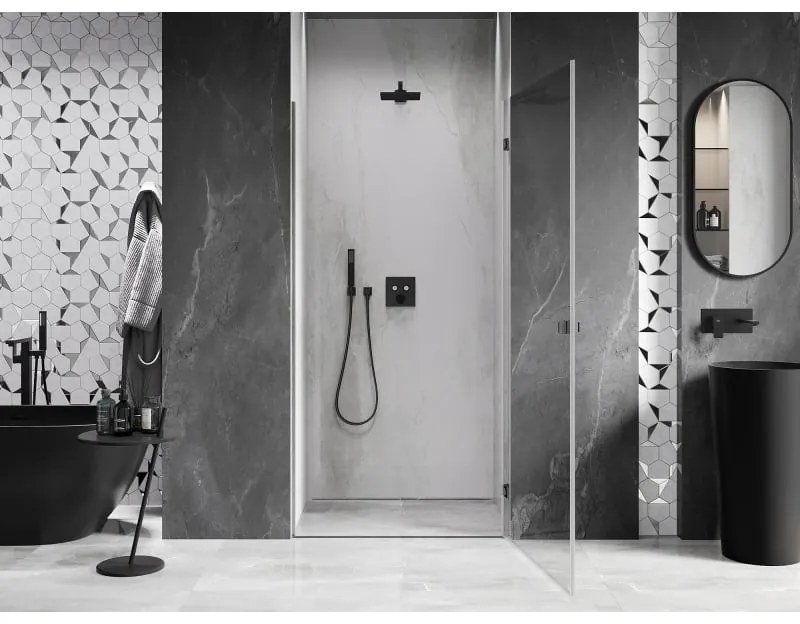 Mexen, Mexen Lunar-B výklopné pravé sprchové dvere 75 cm, priehľadné, pištoľovo šedé kartáčované - 832-075-000-66-00-P