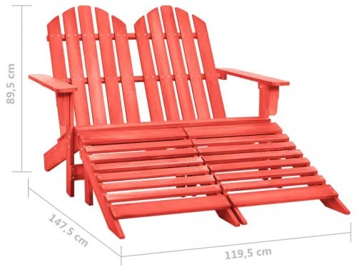 vidaXL 2-miestna záhradná stolička a taburetka Adirondack jedľový masív červená-