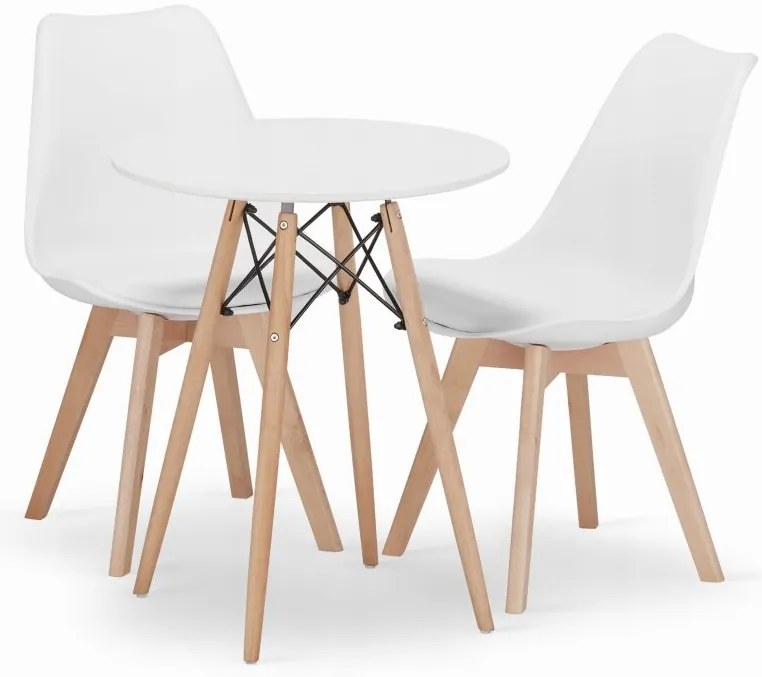 Jedálenská zostava TODI 60cm okrúhly stolový set biely+ 2 stoličky MARK biele