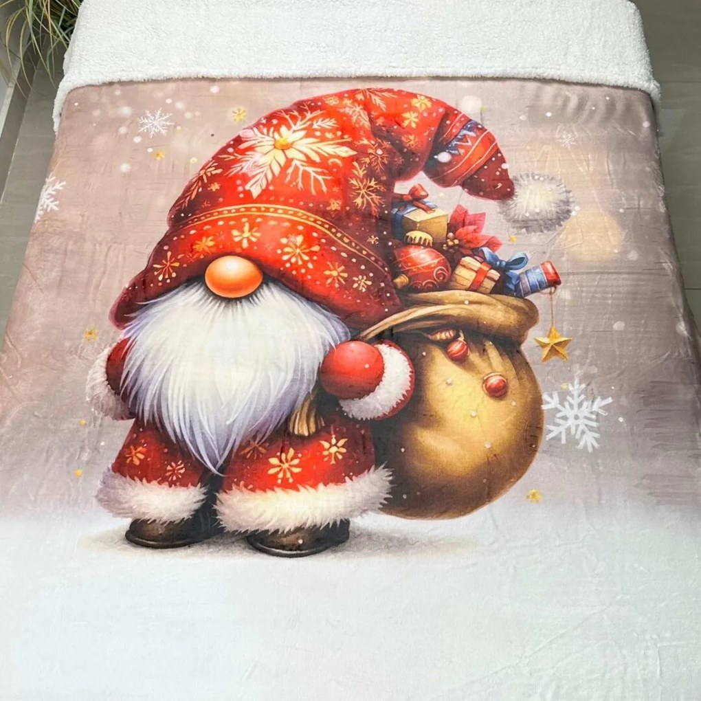 Vianočná deka luxury baranková z mikroplyšu Škriatok červený 150x200cm