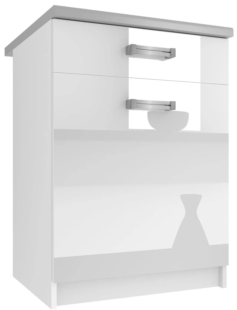 Kuchynská skrinka Belini spodná so zásuvkami 60 cm biely lesk s pracovnou doskou  INF SDSZ1-60/0/WT/W/0/D