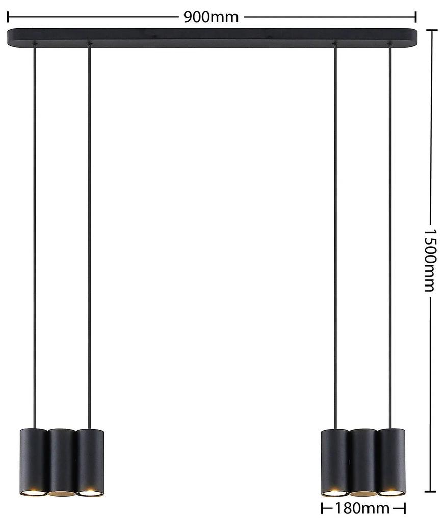Lucande Cesur závesná lampa, 6-plameňová, čierna