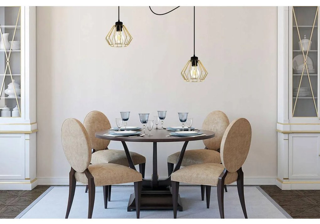 Závesné svietidlo Nuvola Spider 1, 2x zlaté drôtené tienidlo