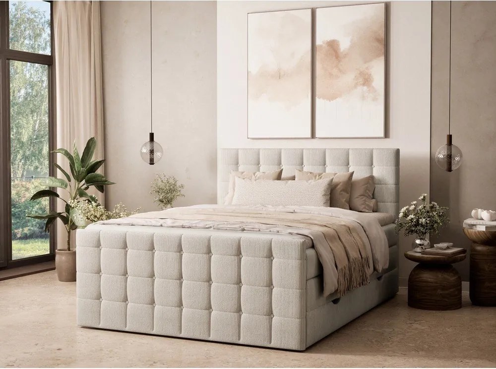 Krémová boxspring posteľ s úložným priestorom 200x200 cm Tasca – Maison de Rêve