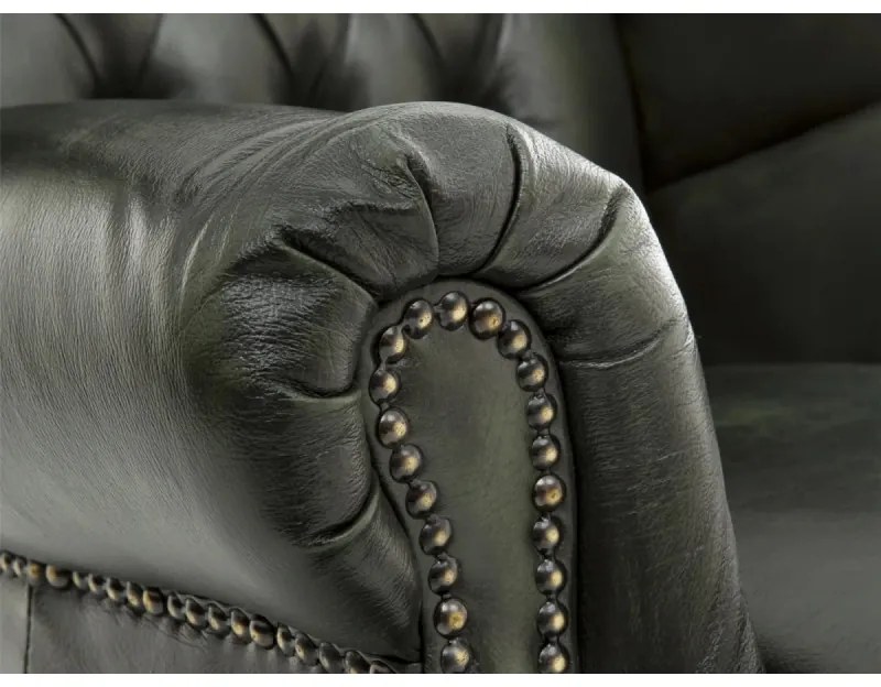 furniture-nabytek.cz - Masívne kreslo Chesterfield Kingsfield ušák z pravej kože, zelené – 89×79×104 cm