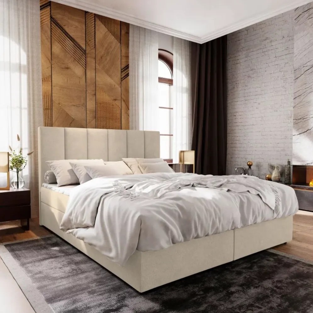 Čalúnená posteľ boxspring MERALIS 140x200 cm béžová Matrac: Matrace Bonell pružinová