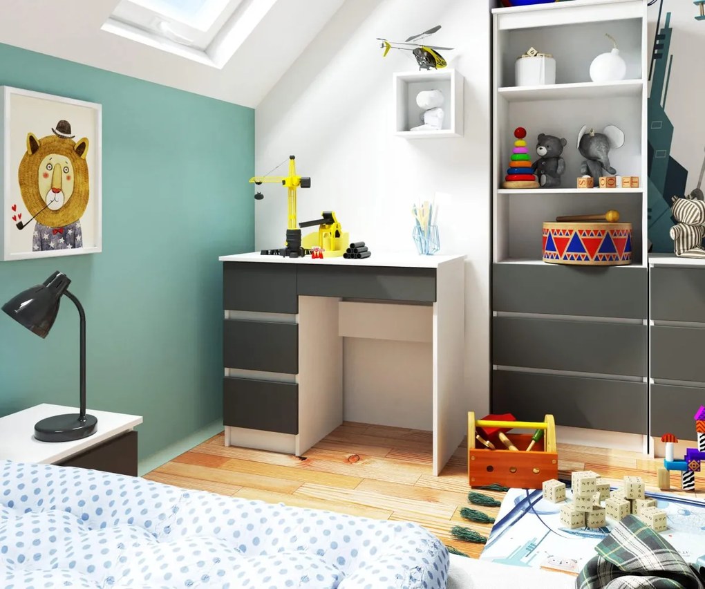 Písací stôl A-7 90 cm bílý/šedý levý