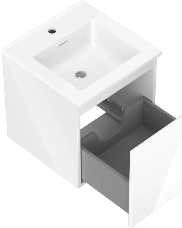 Mexen Orio, kúpeľňová skrinka 45 cm s umývadlom Otis, 1 zásuvka, biela lesklá, 91A10-04547-1-BF00-W18M00