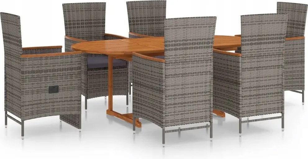 vidaXL 7-dielna sada záhradného nábytku, polyratan, šedá
