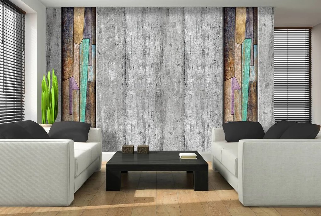 Fototapeta - Šedé a farebné drevené dosky (152,5x104 cm)