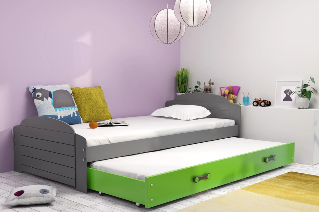 Interbeds Jednolôžková posteľ Lili3 Grafit pre teenagerov 200x90 s matracom, rozkladacia - zelená