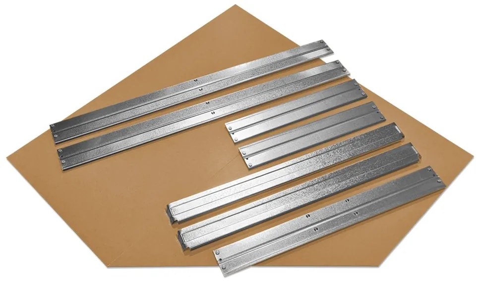Rohový kovový regál RIVET, 180x90x45x64,5 cm, 4x HDF polica, zinok