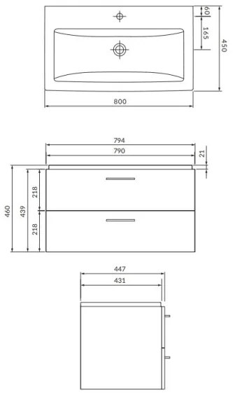 Cersanit S801-154-DSM - Závesná kúpeľňová skrinka s umývadlom LARA 80 cm orech