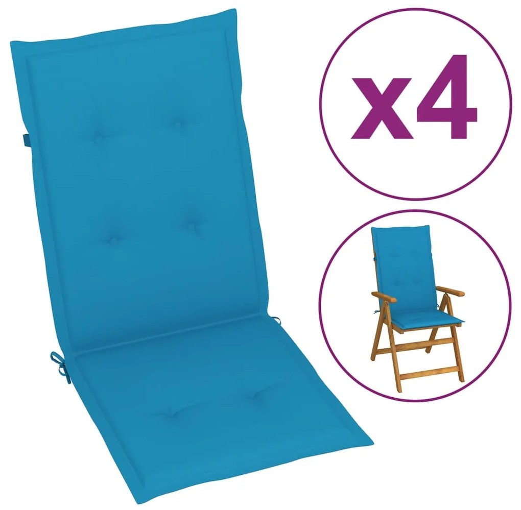 vidaXL Modré sedáky na záhradné stoličky, 4 ks, 120x50x3 cm