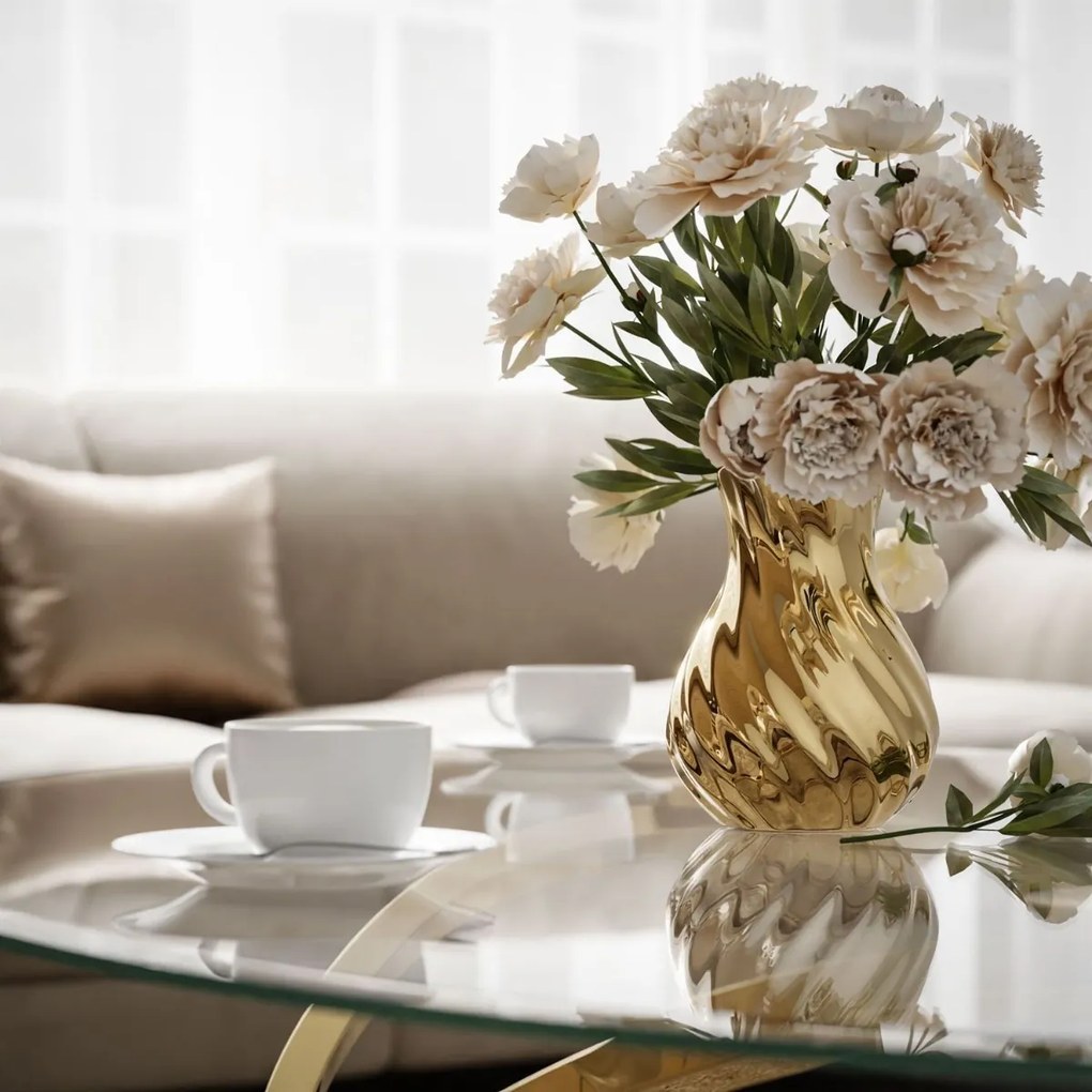 OVÁLNY KONFERENČNÝ STOLÍK LEONE ZLATÝ LESK + SKLO