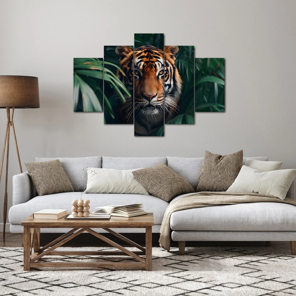 Obraz - Portrét tigra v džungli (150x105 cm)