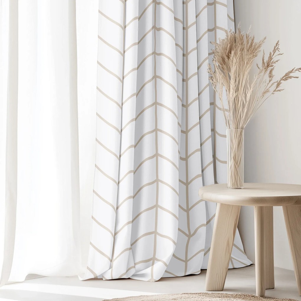 Goldea bavlnený záves - béžový cikcak na bielom 180x150 cm