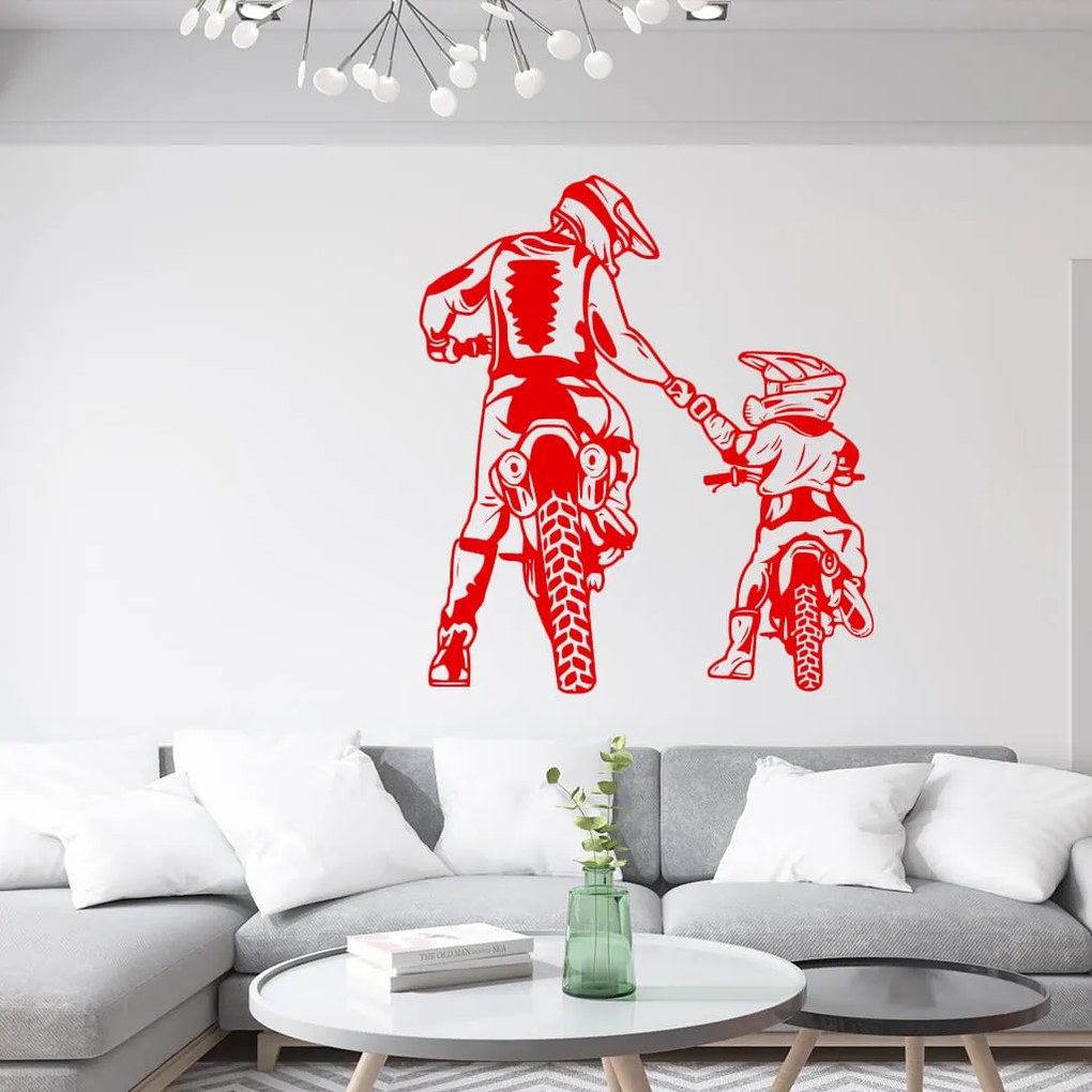 Veselá Stena Samolepka na stenu na stenu Motokros otec a syn Farba: hnědá, Veľkosť: 80 x 70 cm