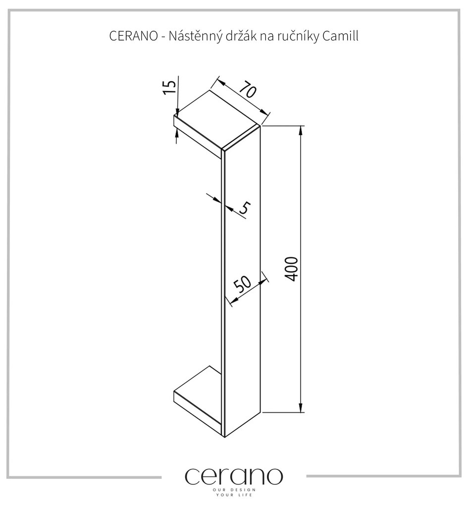 Cerano Camill, nástenný držiak na uteráky 40 cm, chrómová, CER-CER-428980