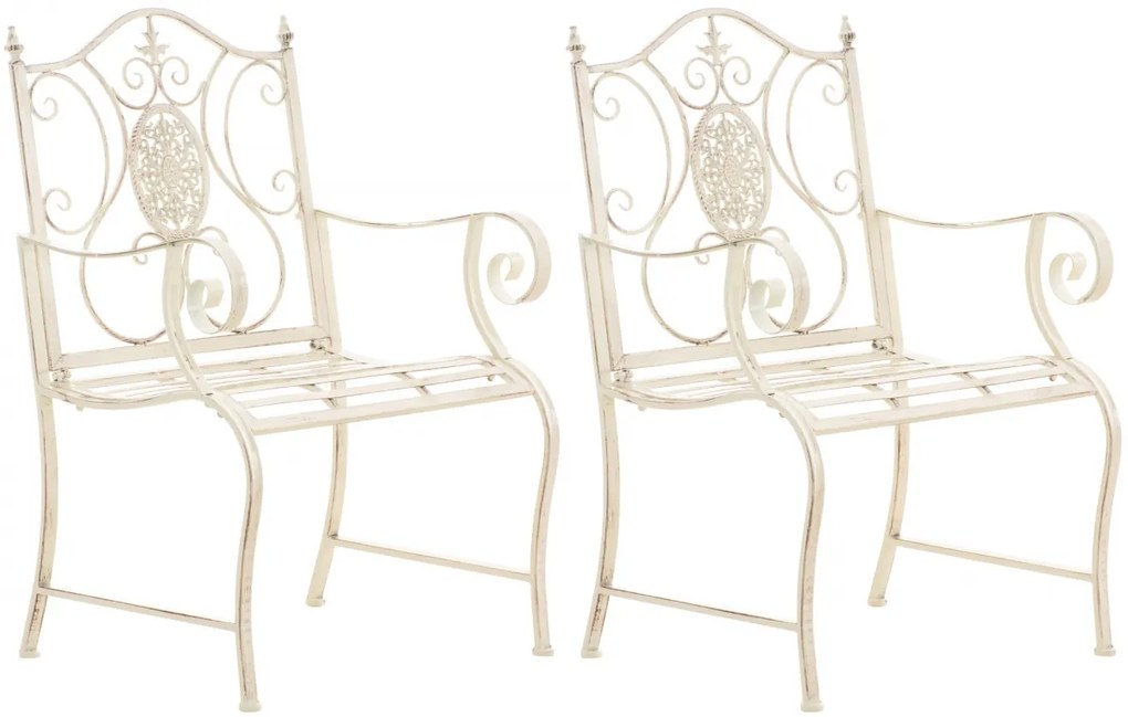 Kovová stolička Punjab s područkami (SET 2 ks) - Krémová antik