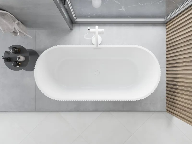 Mexen Yara, voľne stojaca ryhovaná vaňa 170 x 75 cm, biela-čierna, biely prepad, 52861707575-20