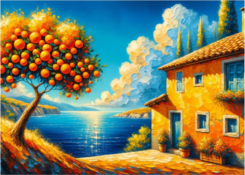 Sklenený obraz - Dom s pomarančmi II. (70x50 cm)