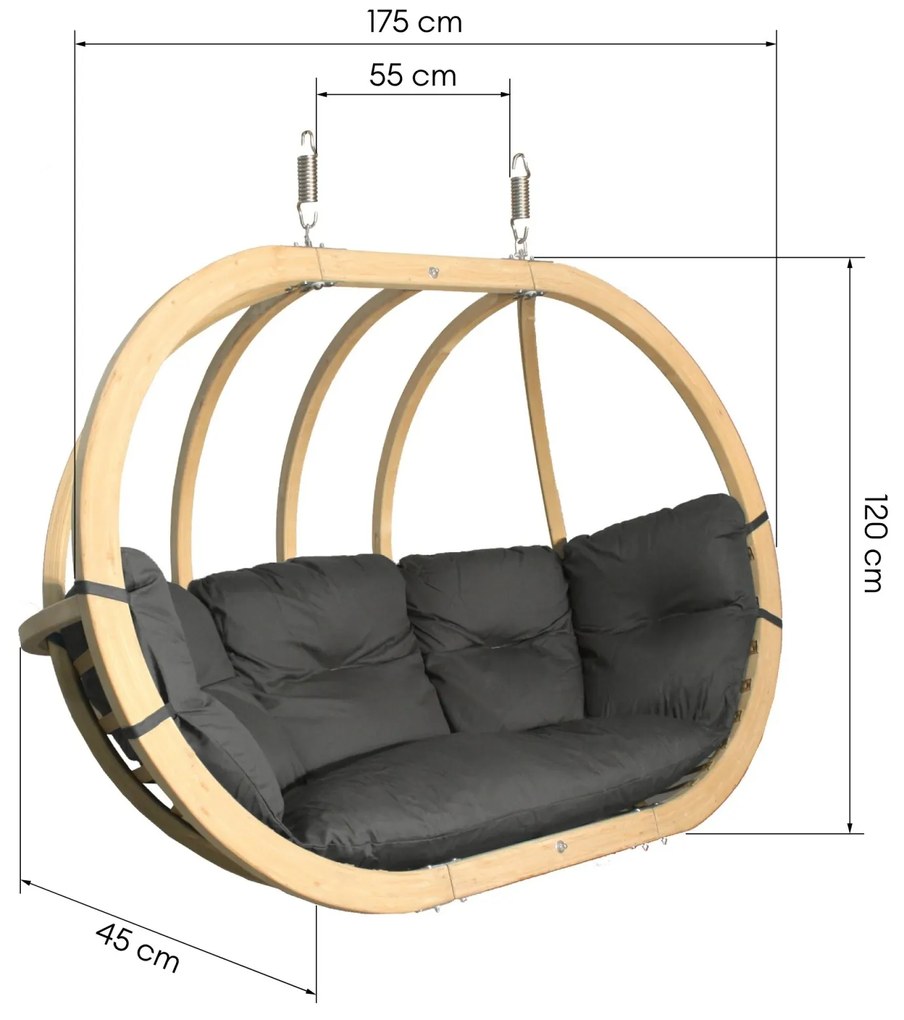 Dvojité závesné hojdacie kreslo O-Zone Premier Swing Pod sivé